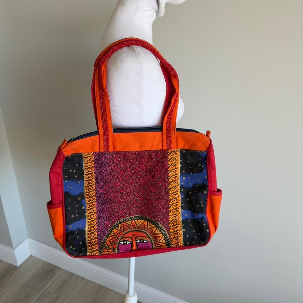 Laurel Burch Vintage Colorful Celestial & Cat Tote Bag 90's Quirky Whimsy Funky